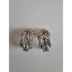 Chr. Dior Germany vintage Rhinestone‎ Knot Clip On Earrings Silver Tone